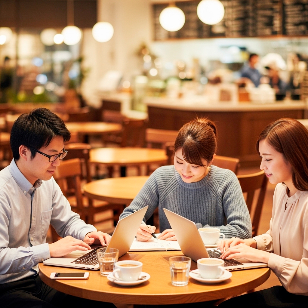 夜カフェで仕事をしているイメージ画像