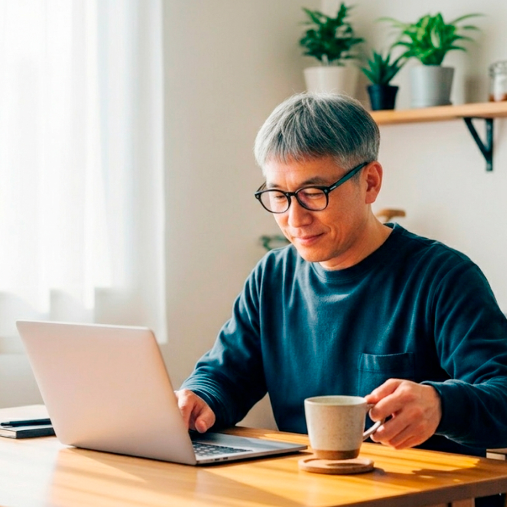 リモートワークする男性のイメージ画像