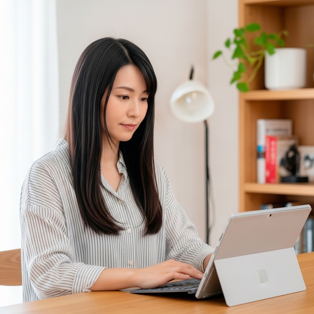 リモートワークする女性のイメージ画像